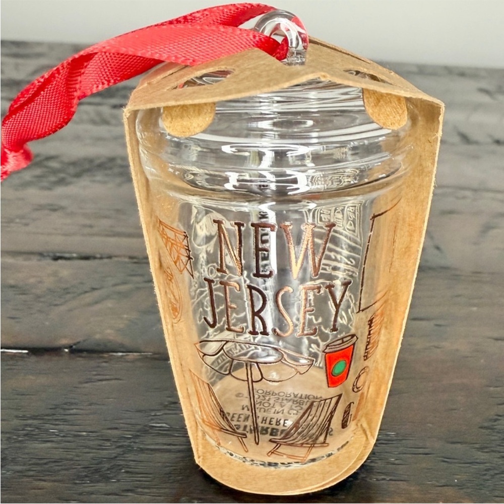 Starbucks BEEN THERE SERIES New Jersey Glass Ornament with Red Ribbon NEW